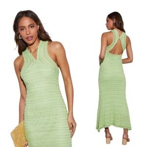 VICI Dee Elly Aruba Crochet Halter Neck Dress Size Large Maxi Boho Bodycon Green